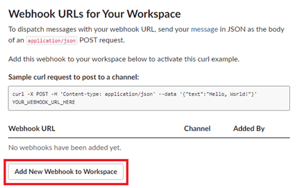 Ajout du webhook Workspace Slack